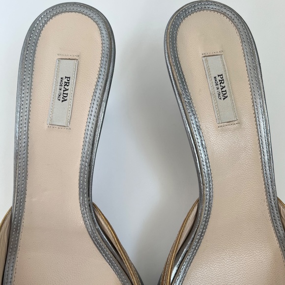 Vintage Metallic Prada Mules Kitten Heel with Bows IT 40.5 - Picture 8 of 11